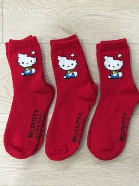 Hello Kitty Red Cozy Fuzzy Socks Trio